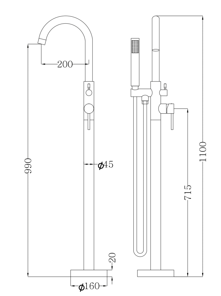 LVB Mica Freestanding Bath Mixer with Hand Shower