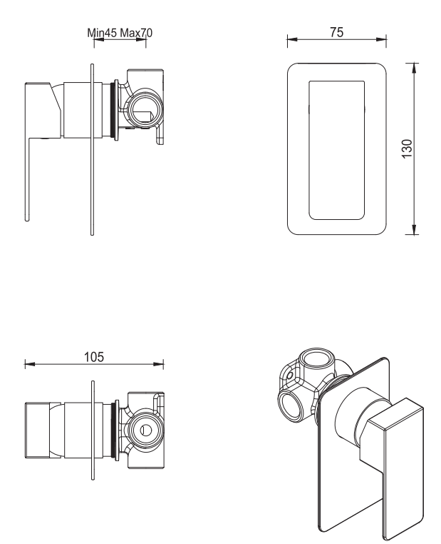 Aleko Project Shower Mixer - TRIM KIT ONLY