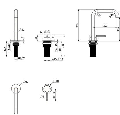 Mica Soft-Square Hob Basin Mixer Set