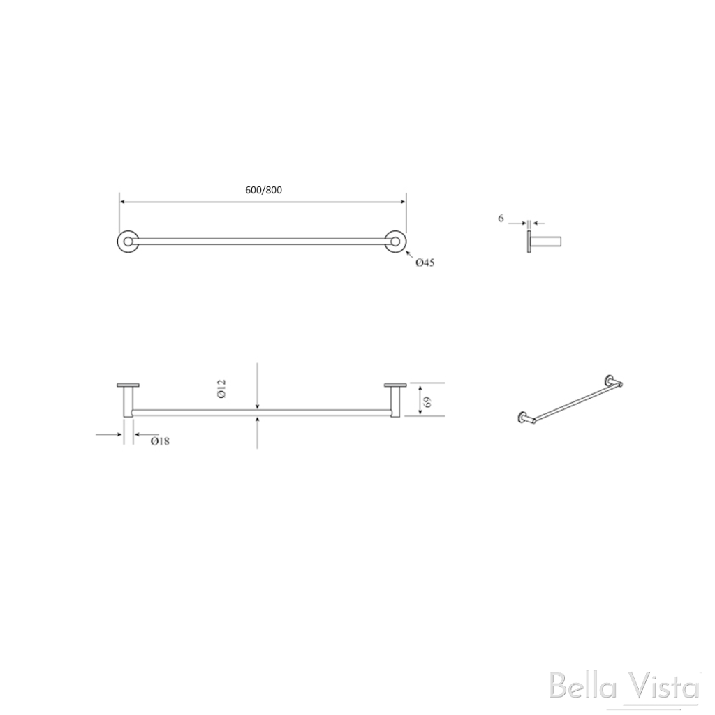 LVB Mica Single Towel Rail - 800mm