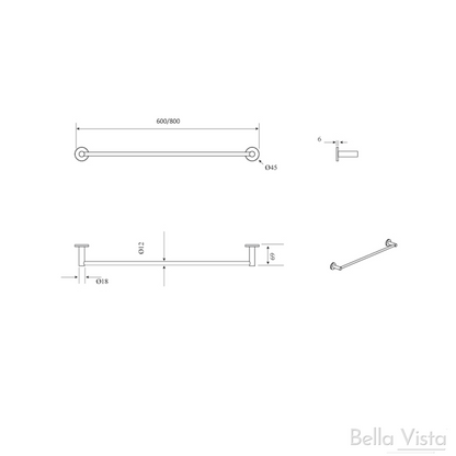 LVB Mica Single Towel Rail - 800mm