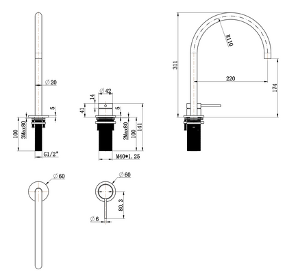 Mica Gooseneck Hob Sink/Basin Mixer Set