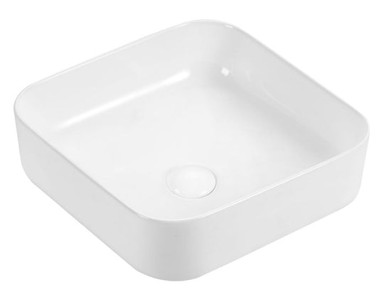 Riva 380 x 380mm premium square bathroom basin with clean design and compact dimensions