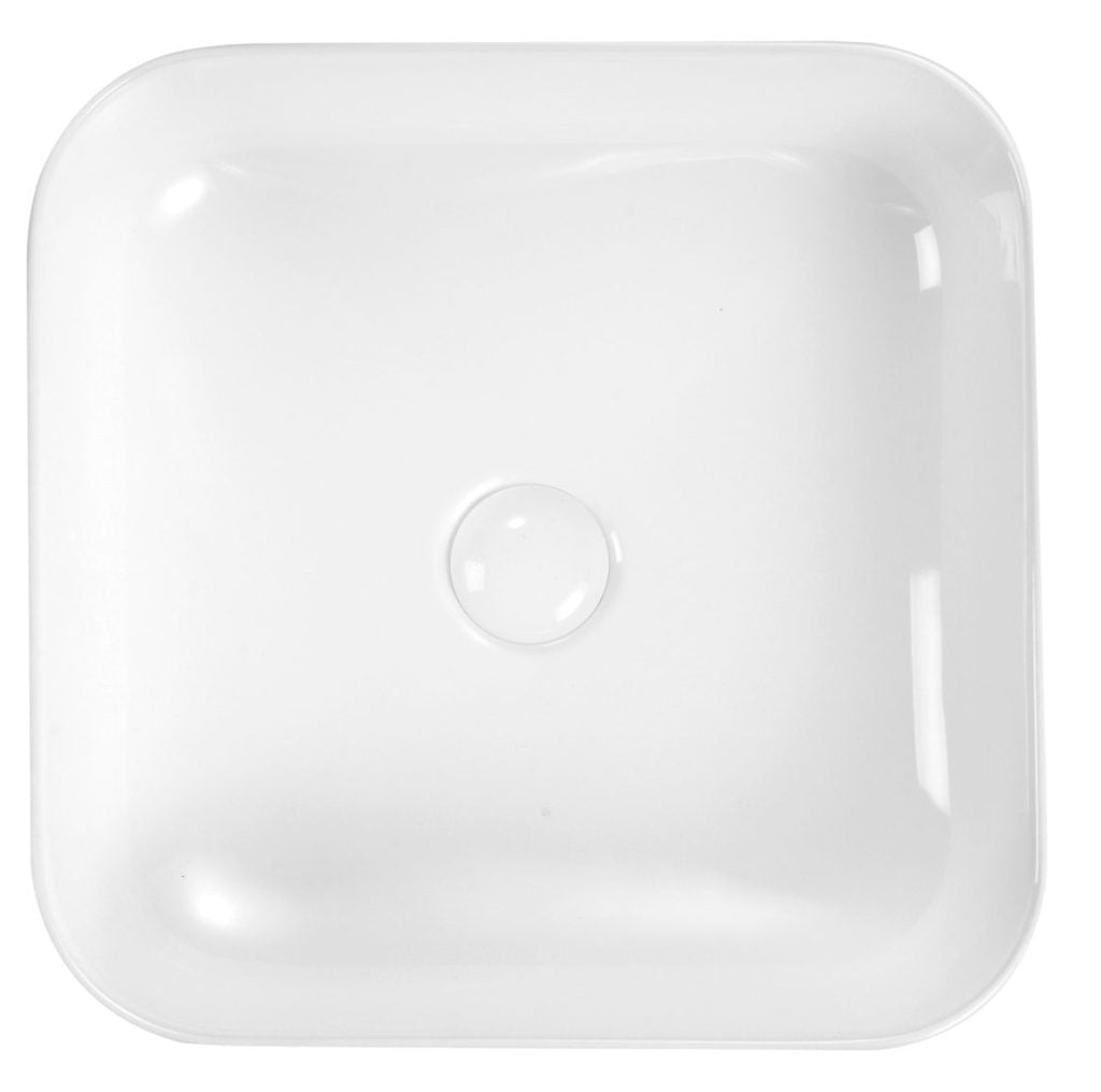 Riva 380 x 380mm bathroom basin in a clean, white finish with modern design and compact dimensions.