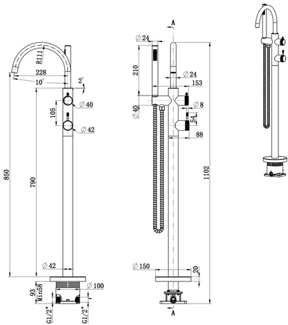 Mica Fluted Freestanding Bath Mixer with Hand Shower