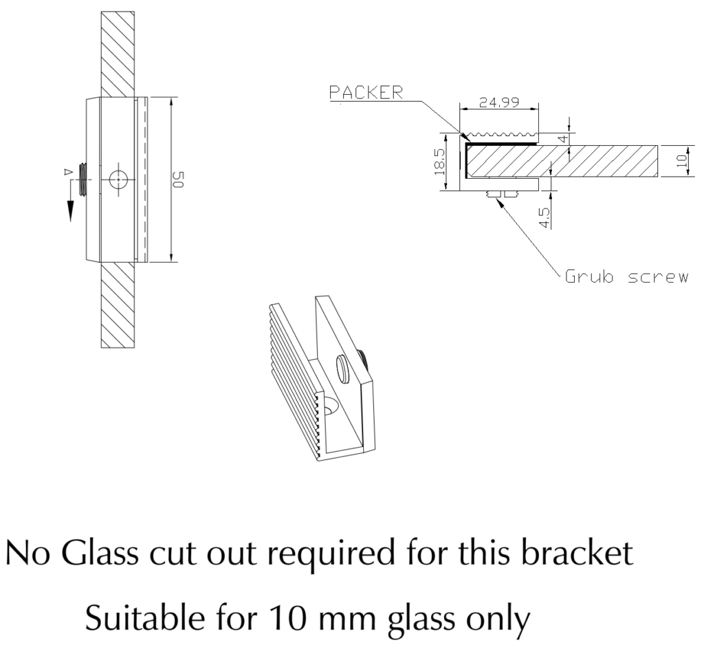 Shower Screen Wall Bracket - Fluted