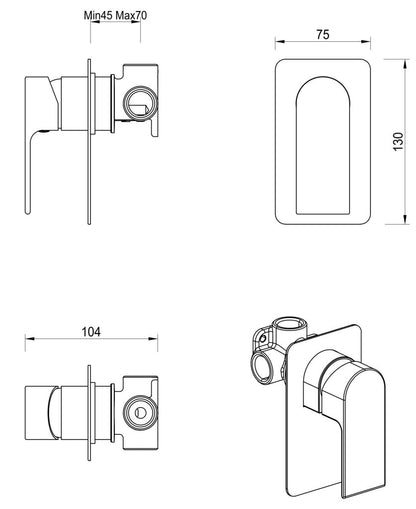 Beki Shower Mixer - Square Plate - TRIM KIT ONLY
