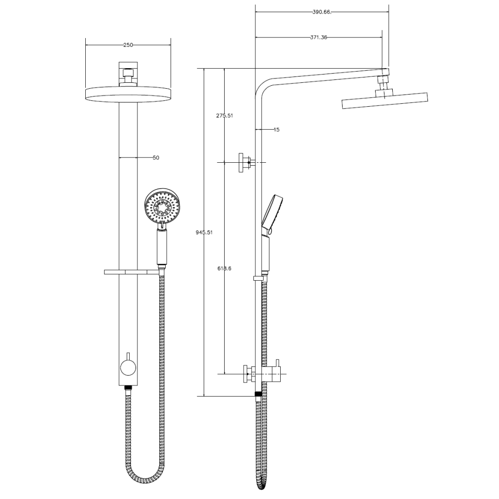 Raco Wide Shower Rail - Bottom Inlet - Round