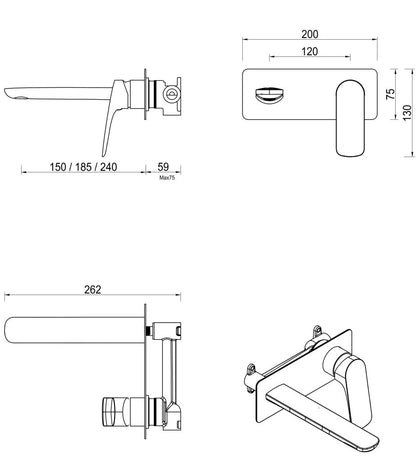 Kaza Wall-Spout Combo - 1P - TRIM KIT ONLY