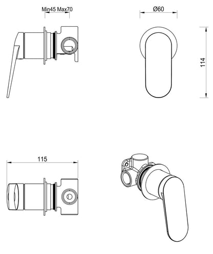 Lantra Shower Mixer - Round Plate - TRIM KIT ONLY