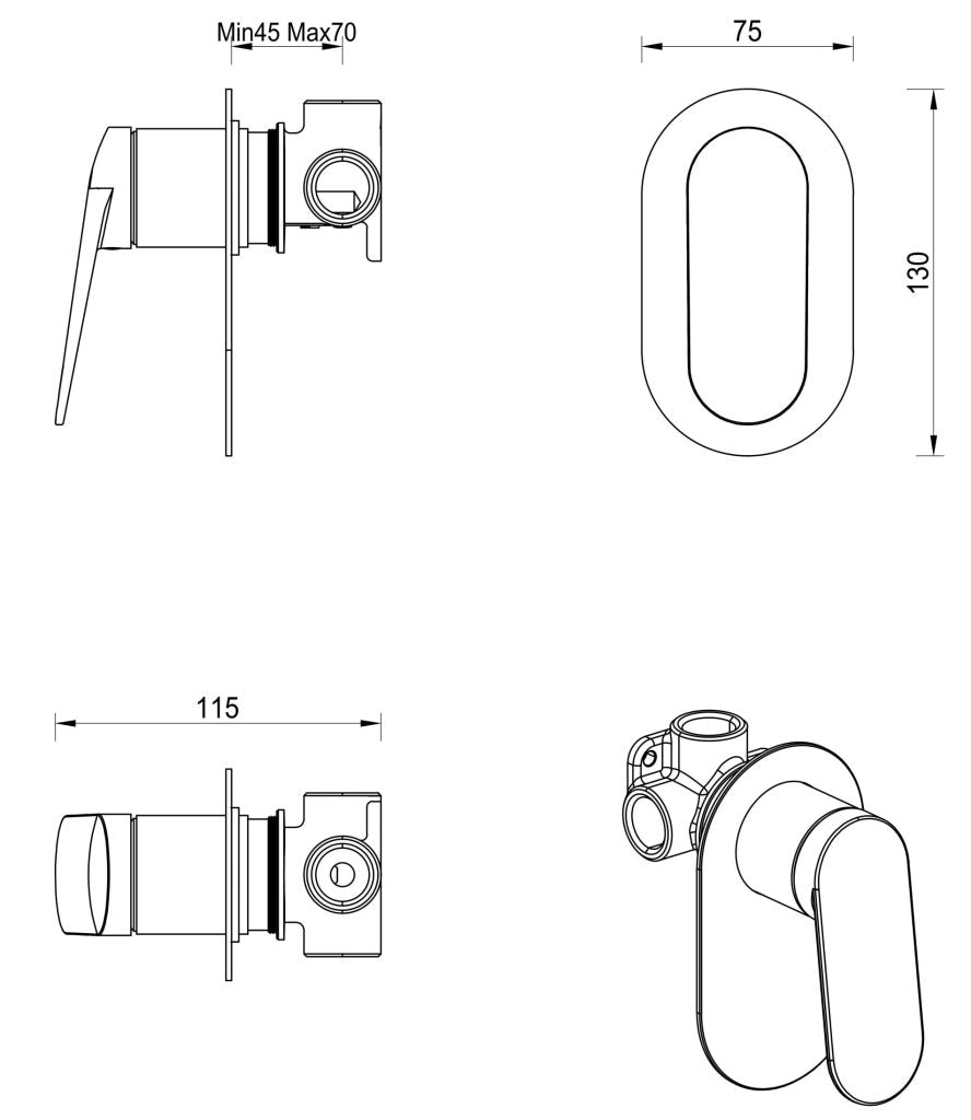 Lantra Shower Mixer - Oval Plate - TRIM KIT ONLY