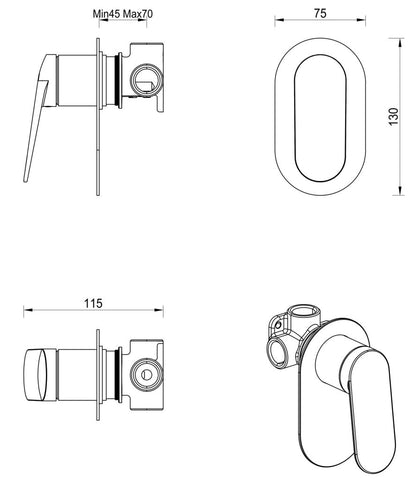 Lantra Shower Mixer - Oval Plate - TRIM KIT ONLY