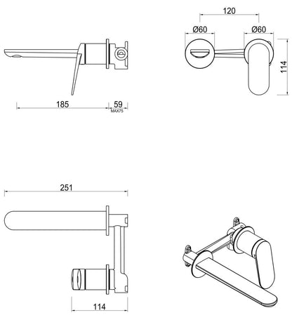 Lantra Wall-Spout Combo - 2P - TRIM KIT ONLY