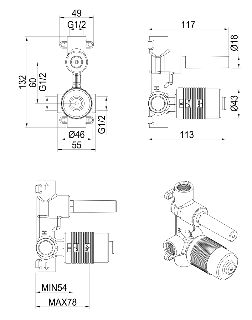 Lantra Shower Mixer Diverter - BODY ONLY