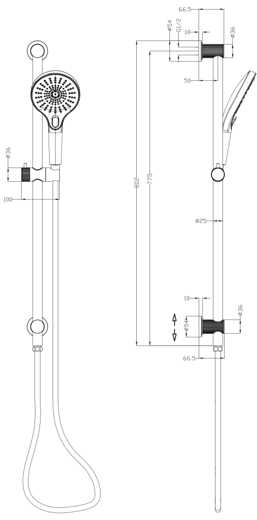 Mica Shower Rail - Inbuilt Inlet