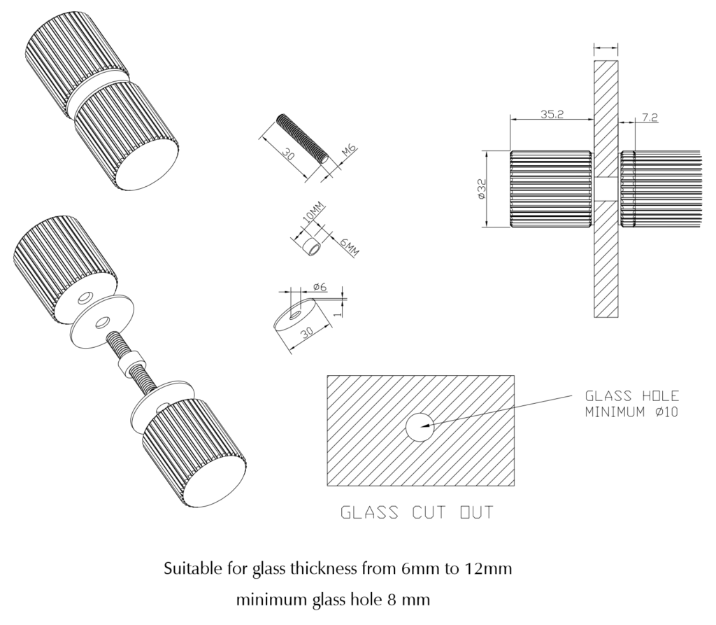 Shower Screen Handle - Fluted - Round