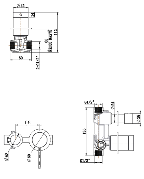 Mica Shower Mixer Diverter - Sideways - BODY