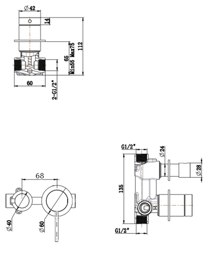 Mica Shower Mixer Diverter - Sideways - BODY