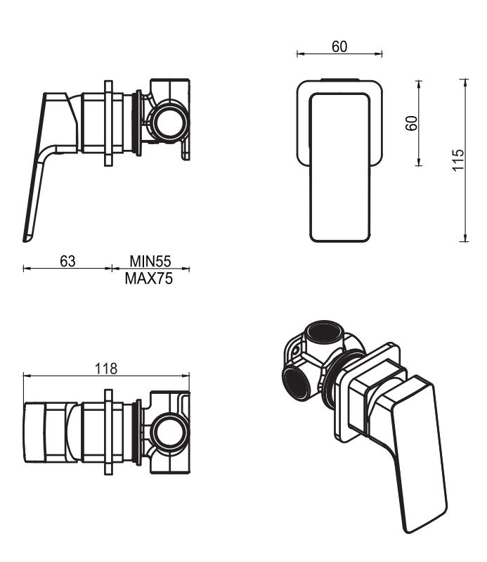 Tiago Shower Mixer - Small Plate - TRIM KIT ONLY