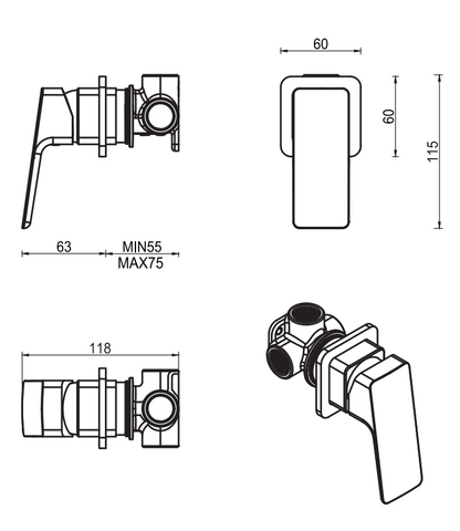 Tiago Shower Mixer - Small Plate - TRIM KIT ONLY