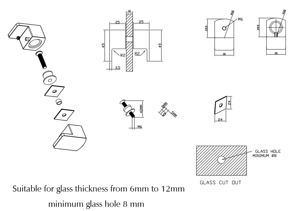 Shower Screen Handle - Square Lever