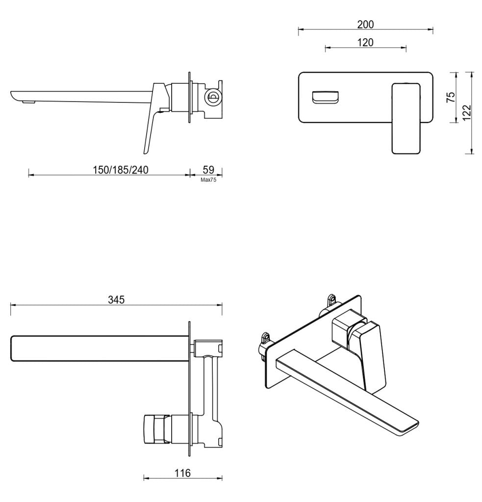 Tiago Wall-Spout Combo - 1P - TRIM KIT ONLY