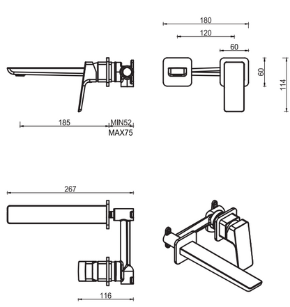 Tiago Wall-Spout Combo - 2P - TRIM KIT ONLY