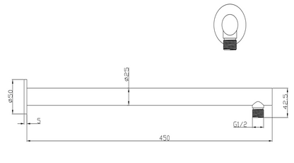 LVB Mica Wall Shower Arm - 450mm - Straight