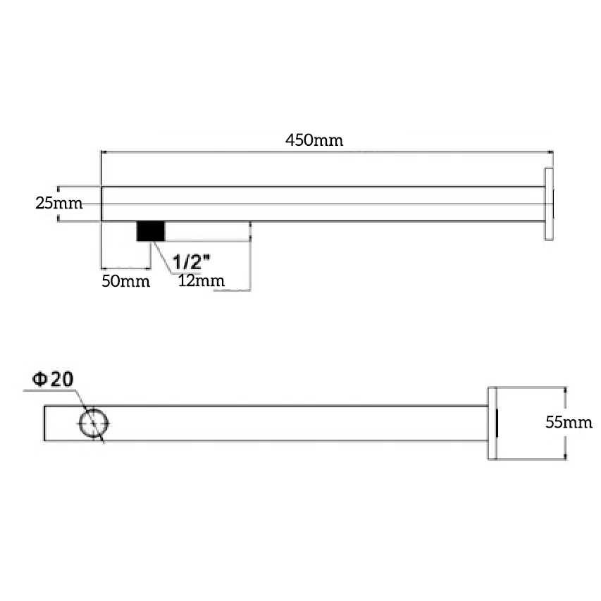 Mica Wall Shower Arm - 450mm - Straight