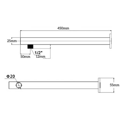 Mica Wall Shower Arm - 450mm - Straight