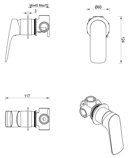 Kaza Shower Mixer - Round Plate - TRIM KIT ONLY